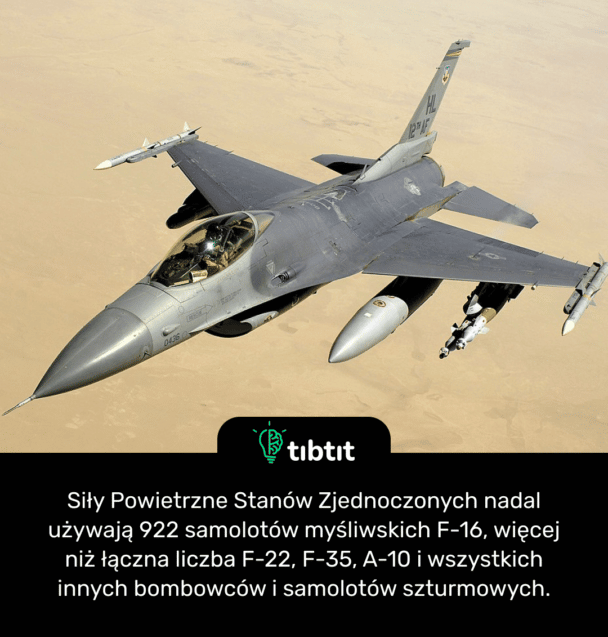 Siły Powietrzne Stanów Zjednoczonych nadal używają 922 samolotów myśliwskich F-16, to więcej niż łączna liczba F-22, F-35, A-10 i wszystkich innych bombowców i samolotów szturmowych.