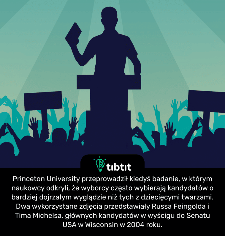 Princeton University przeprowadził kiedyś badanie, w którym naukowcy odkryli, że wyborcy często wybierają kandydatów o bardziej dojrzałym wyglądzie niż tych z dziecięcymi twarzami. Dwa wykorzystane zdjęcia przedstawiały Russa Feingolda i Tima Michelsa, głównych kandydatów w wyścigu do Senatu USA w Wisconsin w 2004 roku.
