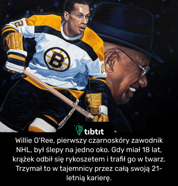 Willie O'Ree, pierwszy czarnoskóry zawodnik NHL, był ślepy na jedno oko. Gdy miał 18 lat, krążek odbił się rykoszetem i trafił go w twarz. Trzymał to w tajemnicy przez całą swoją 21-letnią karierę.
