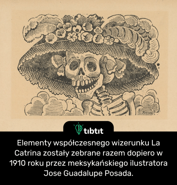 Elementy współczesnego wizerunku La Catrina zostały zebrane razem dopiero w 1910 roku przez meksykańskiego ilustratora Jose Guadalupe Posada.