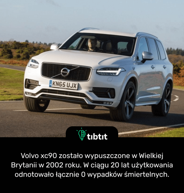 Volvo xc90 zostało wypuszczone w Wielkiej Brytanii w 2002 roku. W ciągu 20 lat użytkowania odnotowało łącznie 0 wypadków śmiertelnych.