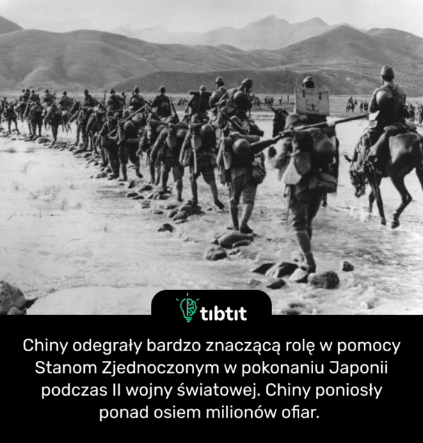 Chiny odegrały bardzo znaczącą rolę w pomocy Stanom Zjednoczonym w pokonaniu Japonii podczas II wojny światowej. Chiny poniosły ponad osiem milionów ofiar.