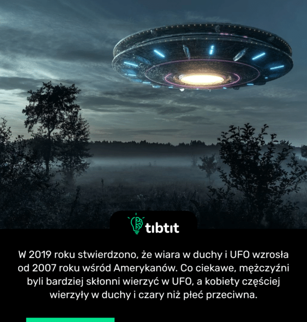W 2019 roku stwierdzono, że wiara w duchy i UFO wzrosła od 2007 roku wśród Amerykanów. Co ciekawe, mężczyźni byli bardziej skłonni wierzyć w UFO, a kobiety częściej wierzyły w duchy i czary niż płeć przeciwna.