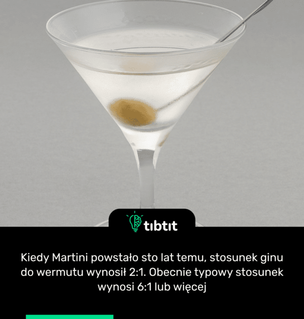 Kiedy Martini powstało sto lat temu, stosunek ginu do wermutu wynosił 2:1. Obecnie typowy stosunek wynosi 6:1 lub więcej