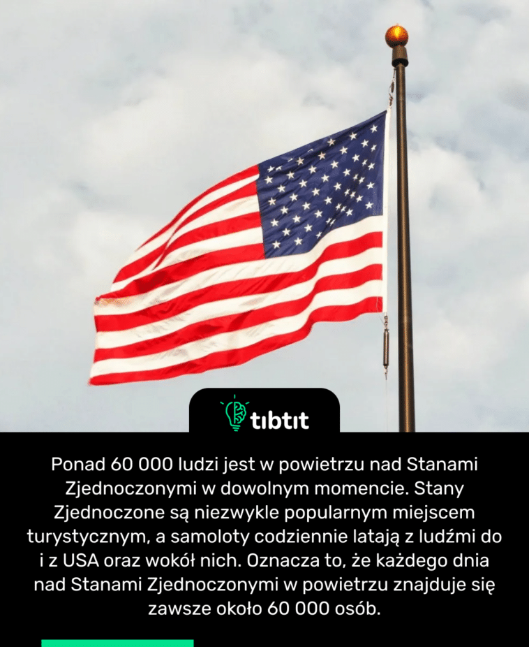 Ponad 60 000 ludzi jest w powietrzu nad Stanami Zjednoczonymi w dowolnym momencie. Stany Zjednoczone są niezwykle popularnym miejscem turystycznym, a samoloty codziennie latają z ludźmi do i z USA oraz wokół nich. Oznacza to, że każdego dnia nad Stanami Zjednoczonymi w powietrzu znajduje się zawsze około 60 000 osób.