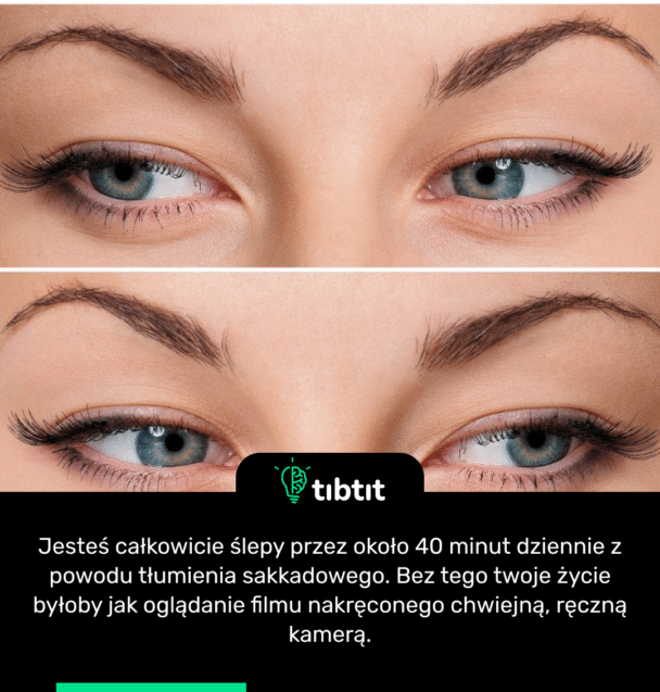 Jesteś całkowicie ślepy przez około 40 minut dziennie z powodu tłumienia sakkadowego. Bez tego twoje życie byłoby jak oglądanie filmu nakręconego chwiejną, ręczną kamerą.