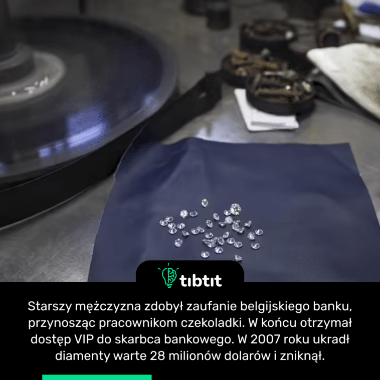 Starszy mężczyzna zdobył zaufanie belgijskiego banku, przynosząc pracownikom czekoladki. W końcu otrzymał dostęp VIP do skarbca bankowego. W 2007 roku ukradł diamenty warte 28 milionów dolarów i zniknął.