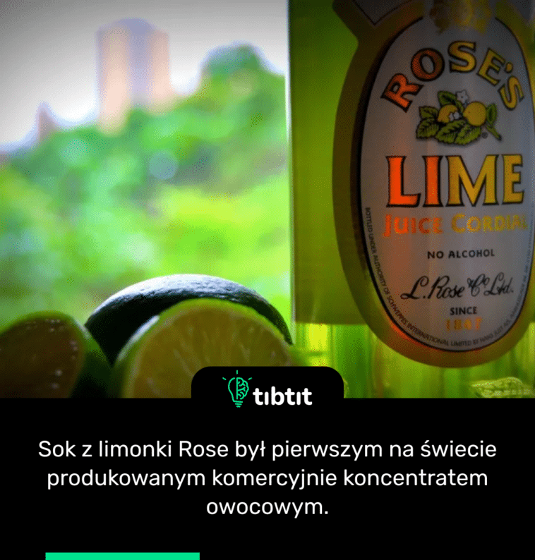 Sok z limonki Rose był pierwszym na świecie produkowanym komercyjnie koncentratem owocowym.