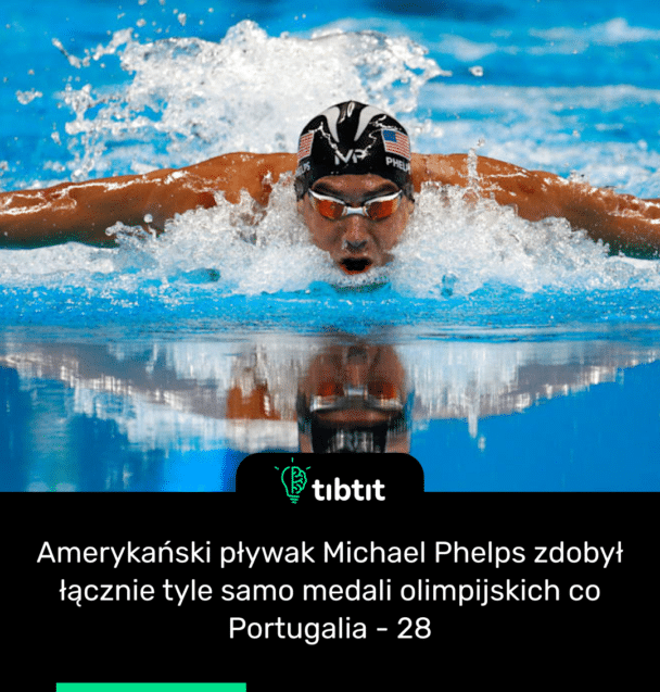 Amerykański pływak Michael Phelps zdobył łącznie tyle samo medali olimpijskich co Portugalia - 28