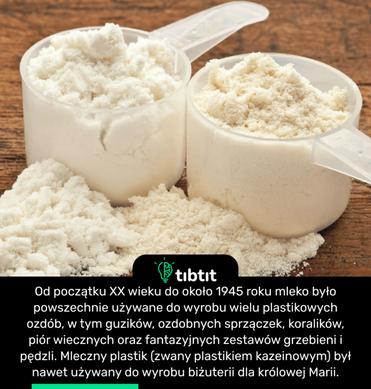 Od początku XX wieku do około 1945 roku mleko było powszechnie używane do wyrobu wielu plastikowych ozdób, w tym guzików, ozdobnych sprzączek, koralików, piór wiecznych oraz fantazyjnych zestawów grzebieni i pędzli. Mleczny plastik (zwany plastikiem kazeinowym) był nawet używany do wyrobu biżuterii dla królowej Marii.