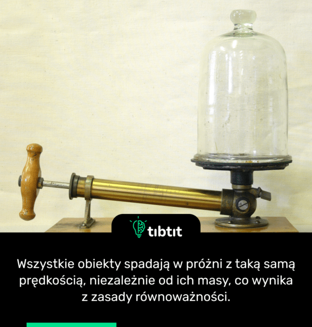 Wszystkie obiekty spadają w próżni z taką samą prędkością, niezależnie od ich masy, co wynika z zasady równoważności.