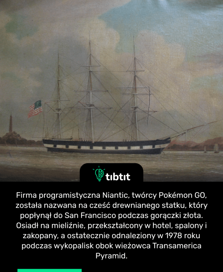 Firma programistyczna Niantic, twórcy Pokémon GO, została nazwana na cześć drewnianego statku, który popłynął do San Francisco podczas gorączki złota. Osiadł na mieliźnie, przekształcony w hotel, spalony i zakopany, a ostatecznie odnaleziony w 1978 roku podczas wykopalisk obok wieżowca Transamerica Pyramid.