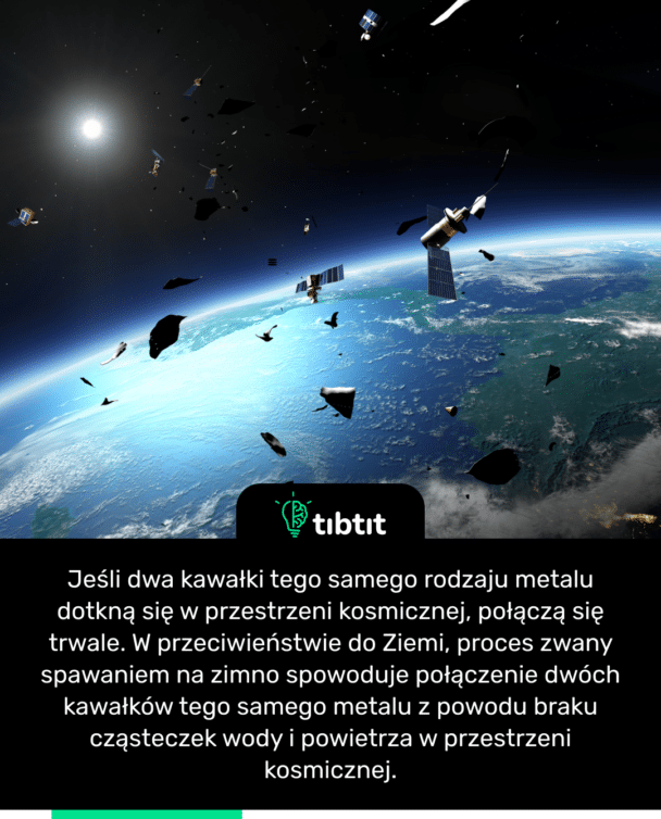 Jeśli dwa kawałki tego samego rodzaju metalu dotkną się w przestrzeni kosmicznej, połączą się trwale. W przeciwieństwie do Ziemi, proces zwany spawaniem na zimno spowoduje połączenie dwóch kawałków tego samego metalu z powodu braku cząsteczek wody i powietrza w przestrzeni kosmicznej.