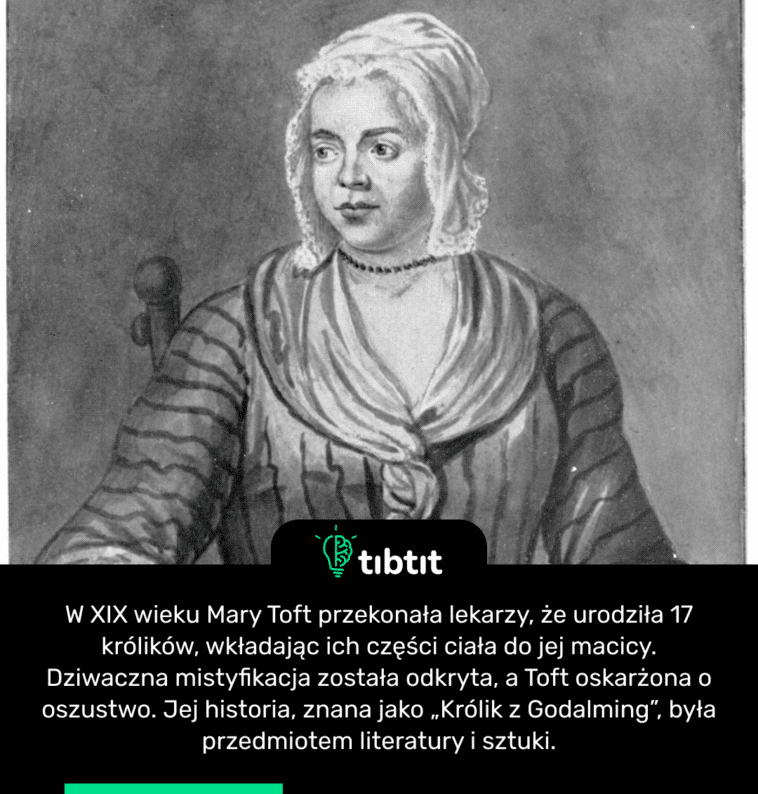 W XIX wieku Mary Toft przekonała lekarzy, że urodziła 17 królików, wkładając ich części ciała do jej macicy. Dziwaczna mistyfikacja została odkryta, a Toft oskarżona o oszustwo. Jej historia, znana jako „Królik z Godalming”, była przedmiotem literatury i sztuki.