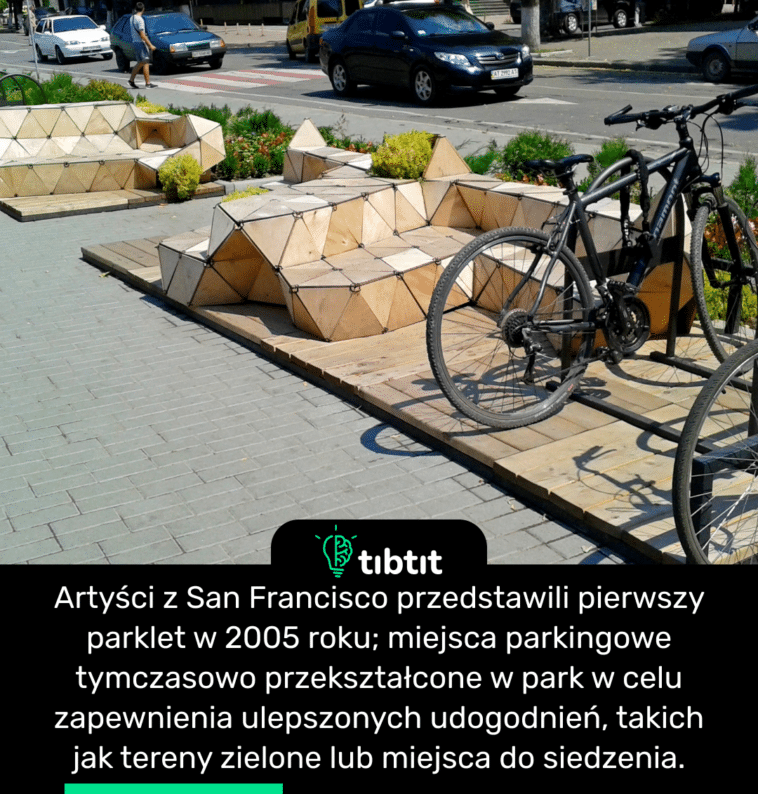 Artyści z San Francisco przedstawili pierwszy parklet w 2005 roku; miejsca parkingowe tymczasowo przekształcone w park w celu zapewnienia ulepszonych udogodnień, takich jak tereny zielone lub miejsca do siedzenia.
