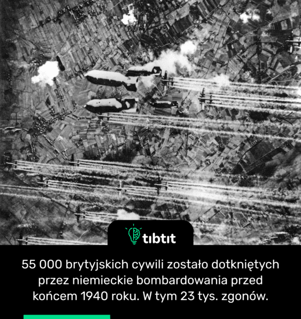 55 000 brytyjskich cywili zostało dotkniętych przez niemieckie bombardowania przed końcem 1940 roku. W tym 23 tys. zgonów.