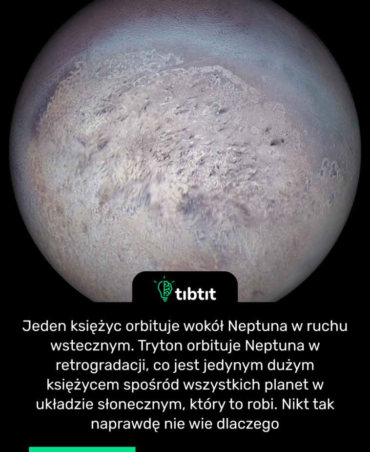 Jeden księżyc orbituje wokół Neptuna w ruchu wstecznym. Tryton orbituje Neptuna w retrogradacji, co jest jedynym dużym księżycem spośród wszystkich planet w układzie słonecznym, który to robi. Nikt tak naprawdę nie wie dlaczego